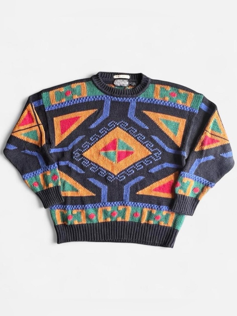 Vintage Members Only 90s Aztec Knit Sweater with geometric pattern Size: L